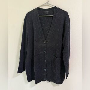 J.Crew Black Speckled Wool Button Cardigan Sweater Size M